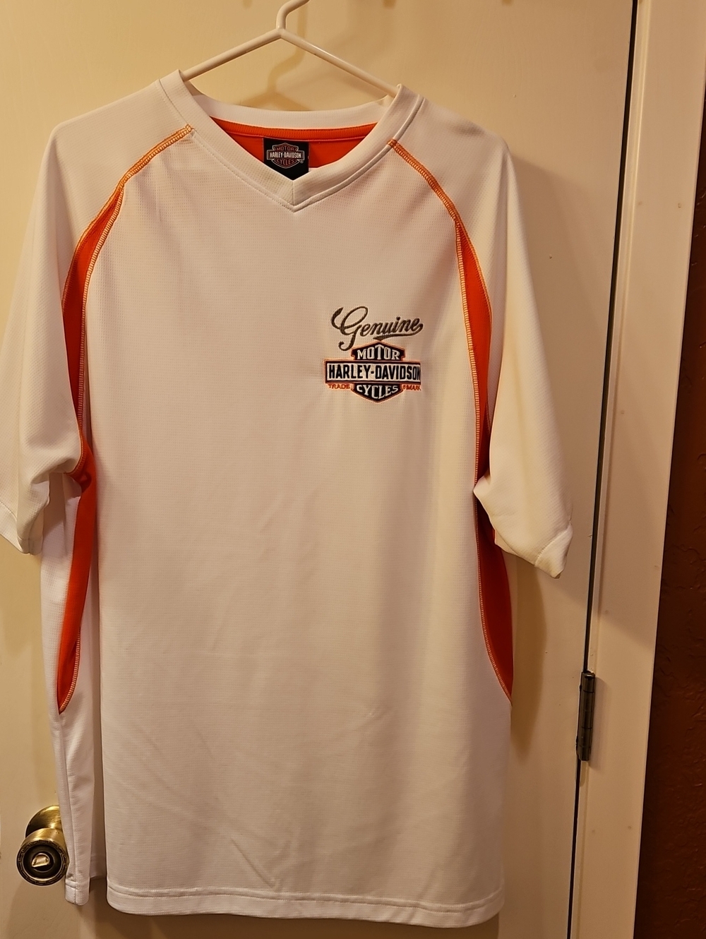 Harley-Davidson White and Orange Short Sleeve Performance Tee